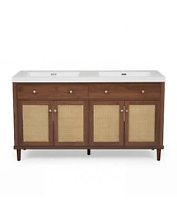 Sillysis 60 Inch Double Sink Bathroom Vanity, Modern Freestanding Cabinet with Smc Sinks, Soft Close Doors, Flip-Out Tray Storage