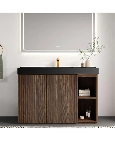 Sillysis 48 Inch Bathroom Vanity with Quartz Sink, Fluted Cabinet, Soft Close Doors and Adjustable Shelves for Large Bathrooms