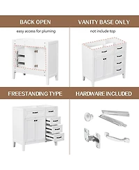Sillysis 36 Inch Modern Bathroom Vanity Base without Top Sink, Solid Wood and Mdf Cabinet with Drawers, Freestanding Storage for Small Spaces.