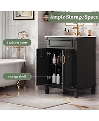 Sillysis 24 Inch Freestanding Bathroom Vanity with Ceramic Sink, Soft Close Storage, Solid Wood Cabinet for Small Spaces.
