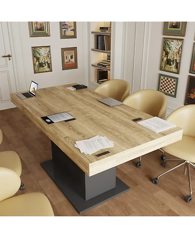 Homsee Wooden extendable dining table in for 4-10 people, rectangular kitchen table for home, kitchen, office