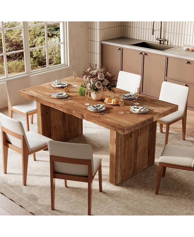 Tribesigns 63" Solid Wood Dining Table, Farmhouse Kitchen Table for 4-6, Rectangular Rustic Brown Dining Room Table