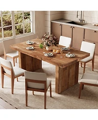 Tribesigns 63" Solid Wood Dining Table, Farmhouse Kitchen Table for 4-6, Rectangular Rustic Brown Dining Room Table