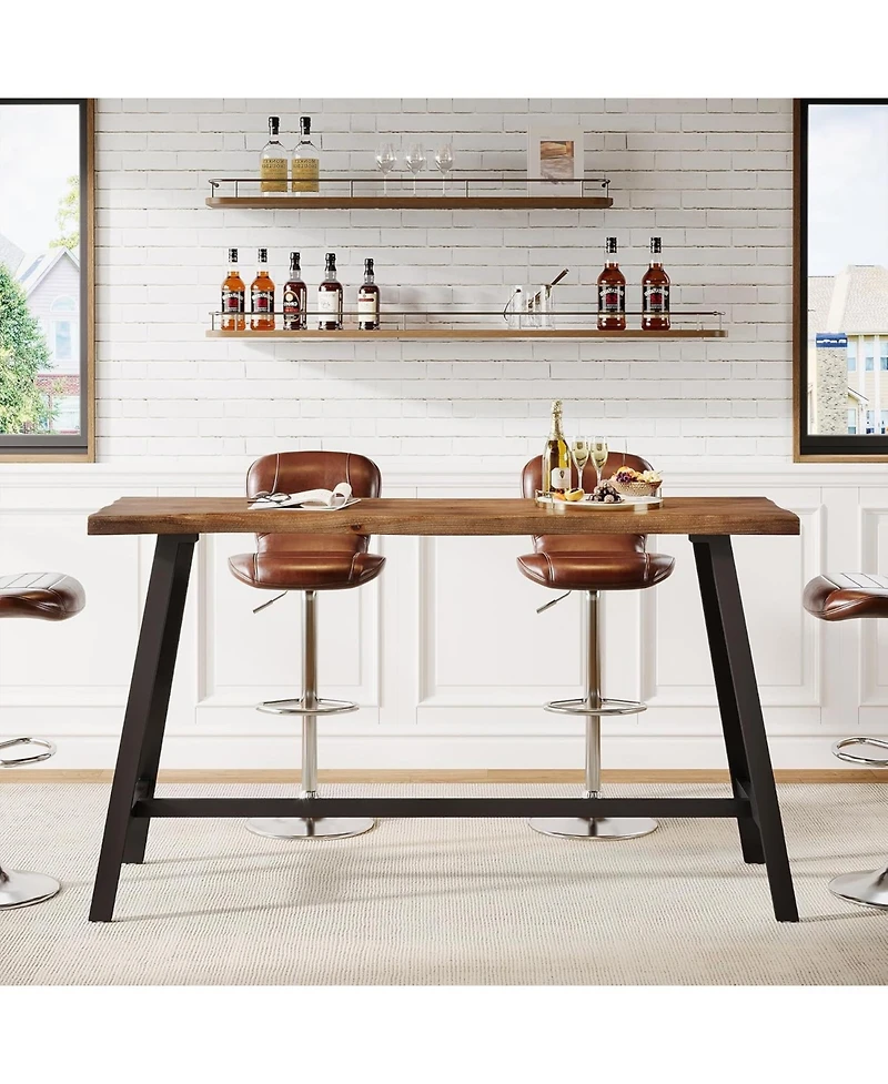 Tribesigns Solid Wood Bar Table, Counter Height Pub Table with Sturdy Metal Frame, Industrial Narrow Dining Counter Bar Units