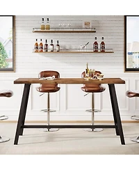 Tribesigns Solid Wood Bar Table, Counter Height Pub Table with Sturdy Metal Frame, Industrial Narrow Dining Counter Bar Units