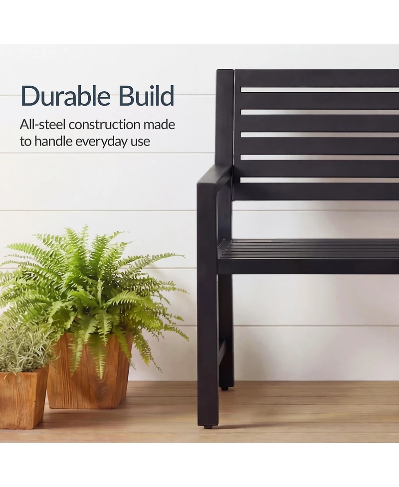 Best Choice Products Outdoor Metal Bench Patio Garden Bench, 790lb Capacity, Steel Slatted Seat with Armrests