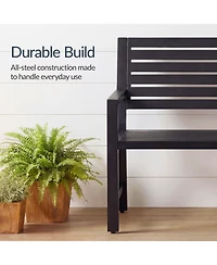 Best Choice Products Outdoor Metal Bench Patio Garden Bench, 790lb Capacity, Steel Slatted Seat with Armrests