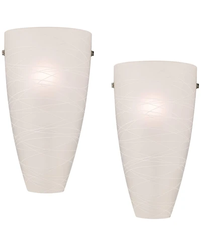 Possini Euro Design Modern Wall Light Sconces Set of 2 Striped Glass Pocket Hardwired 13 1/4" High Fixture Bedroom Bathroom