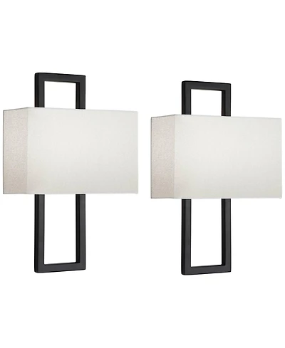 Possini Euro Design Modena Modern Wall Light Sconces Set of 2 Hardwire 9 1/2" Fixture Silvery Faux Silk Shade for Bedroom Reading Living Room