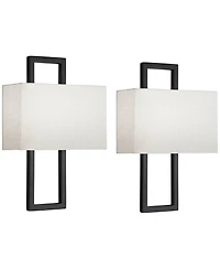 Possini Euro Design Modena Modern Wall Light Sconces Set of 2 Hardwire 9 1/2" Fixture Silvery Faux Silk Shade for Bedroom Reading Living Room