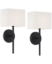 Possini Euro Design Favreau Modern Wall Light Sconces Set of 2 Hardwire 8" Fixture Rectangular Linen Shade for Bedroom Reading Living Room House