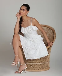 Avec Les Filles Women's Sweetheart Straps Ruffle Handkerchief Hem Mini Dress