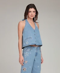 Avec Les Filles Women's Mid-Rise Floral Cutout Jeans