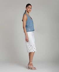 Avec Les Filles Women's Mid-Rise Floral Cutout Detail Shorts