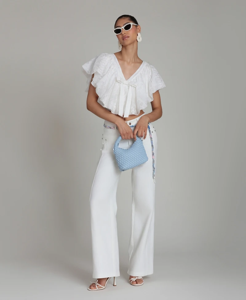 Avec Les Filles Women's V-Neck Tie-Detail Bubble Top