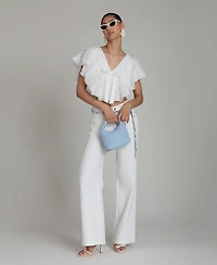 Avec Les Filles Women's V-Neck Tie-Detail Bubble Top