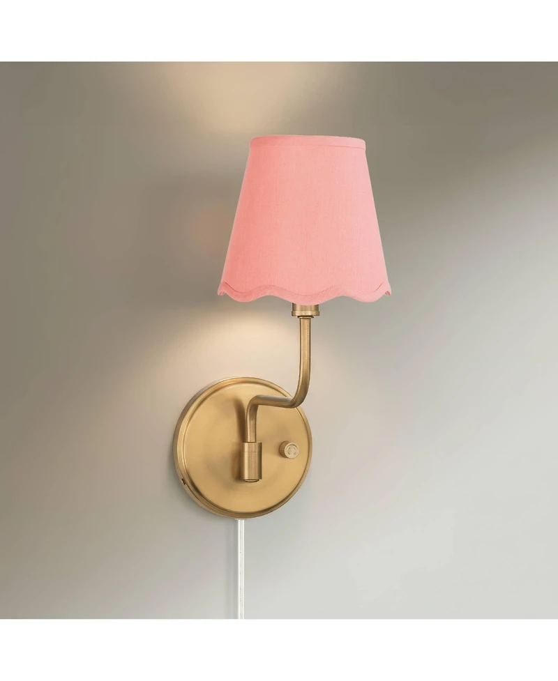 Possini Euro Design Ophelia 9 1/2"H Warm Brass Plug-In Wall Sconce with Scallop Shade