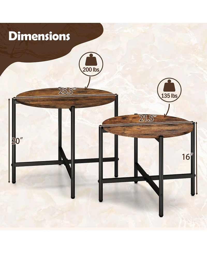 Slickblue Set of 2 Round Coffee Tables Heavy Duty Metal Frame