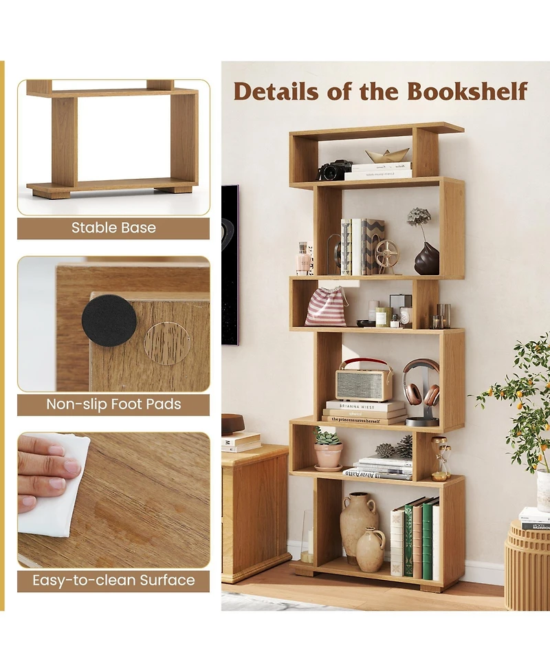 Sugift Six Tier Geometric Bookshelf with Anti Tipping Safety Kits