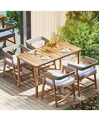 Gouun Acacia Wood and Wicker Outdoor Dining Chairs Set of 4 with Seat Cushions