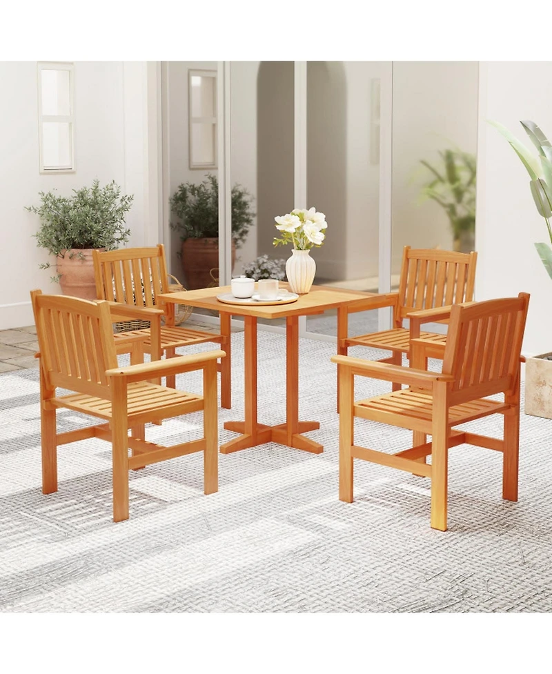 Gouun Wooden Patio Dining Chairs Set of 2 with Inclined Backrests and Armrests