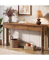 Tribesigns 63" Solid Wood Console Table with 3 Drawers, 63" Long Entryway Table with Rounded Corners, Narrow Sofa Table