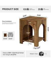 Tribesigns 2-Tier Storage Square Side Table, Farmhouse Wooden End Table with Arch Design, Small Nightstand