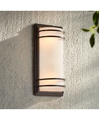 John Timberland Habitat Modern Industrial Outdoor Wall Light Fixtures Set of 2 Rubbed Bronze 16" Opal Glass for Post Exterior Barn Deck
