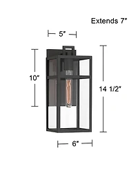 John Timberland San Lucas 14 1/2" High Modern Outdoor Wall Light Fixture Mount Porch House Set of 2 Sand Black Metal Glass Shade