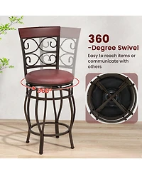 Costway 26" Swivel Bar Stools Set of 2 with Upholstered Seat Scroll Backrest Footrest