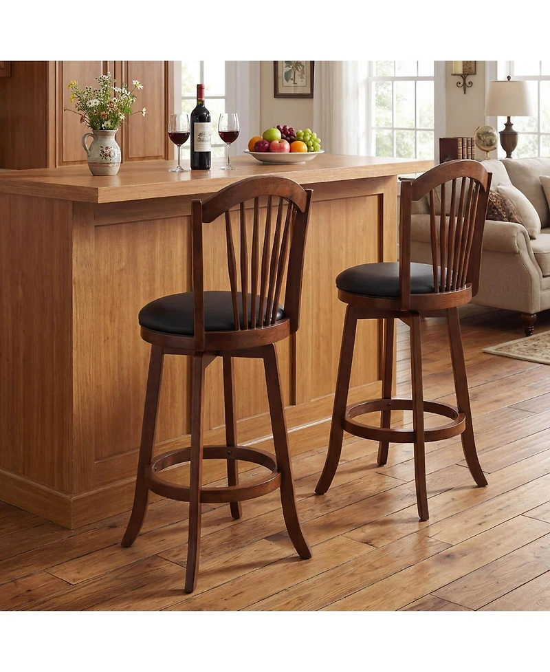 Costway Swivel Bar Stools Set of Height Barstools with Backrests and Wood Frame