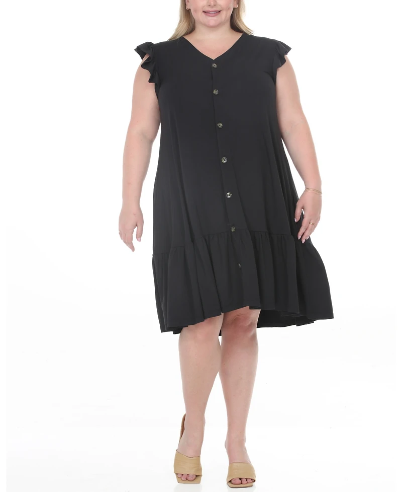 White Mark Plus Button Front Tiered Swing Dress