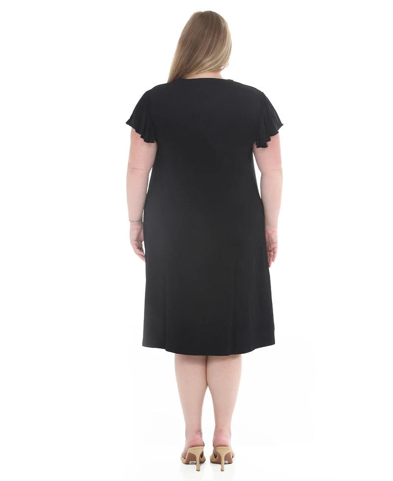 White Mark Plus V-Neck Tie Front Shift Dress