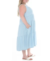 White Mark Plus Sleeveless Tiered Swing Midi Dress