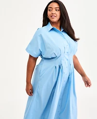 On 34th Trendy Plus Pinstriped Pleated-Waist Midi Shirtdress, Macy's Exclusive