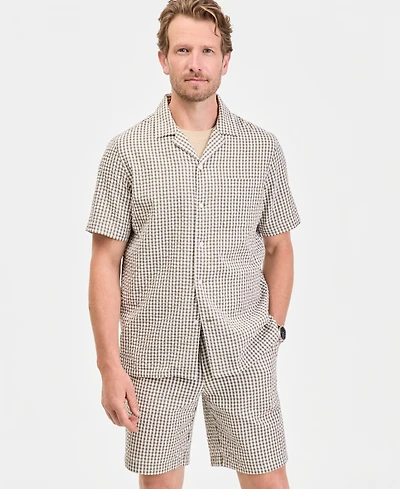 Club Room Men's Short Sleeve Striped Seersucker Button-Front Camp Shirt, Exclusively at Macy's - Pair Plaid