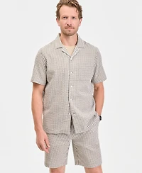 Club Room Men's Short Sleeve Striped Seersucker Button-Front Camp Shirt, Exclusively at Macy's - Pair Plaid