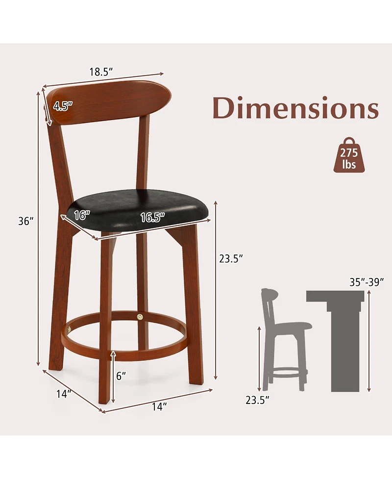 Costway 23.5" Bar Stool with Curved Backrest Footrest Counter Height Stools