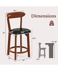 Costway 23.5" Bar Stool with Curved Backrest Footrest Counter Height Stools