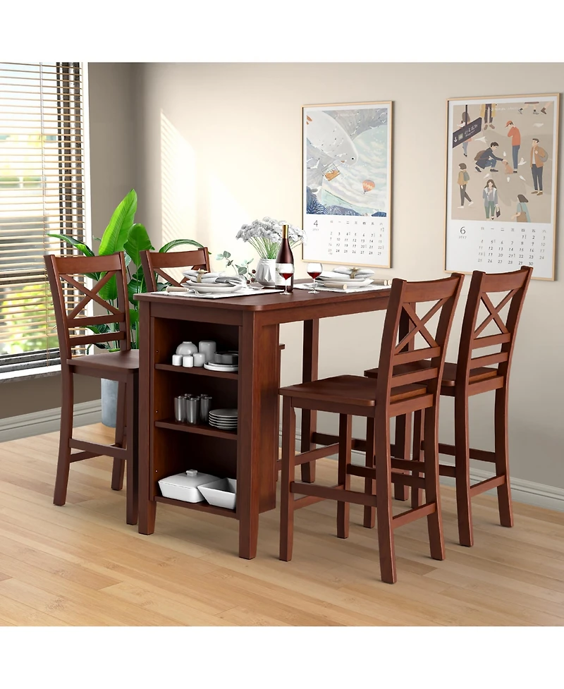 Costway Bar Stools 24'' Counter Height Chairs with Rubber Wood Legs