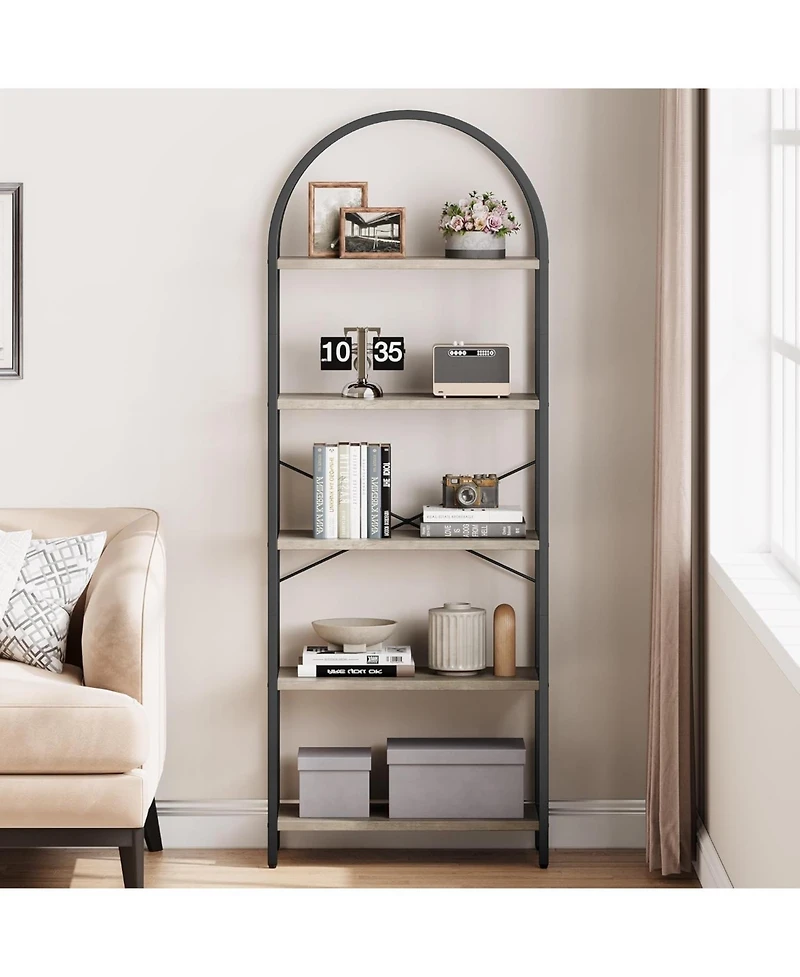 gaomon 5-Tier Arched Bookshelf, Marble Effect Tall Bookcase with Metal Frame