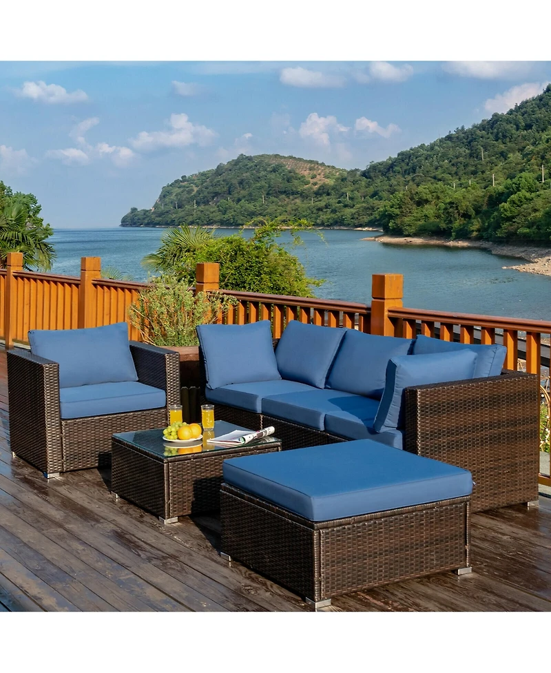 Gymax 6PCS Patio Conversation Set Rattan Sectional Furniture Set