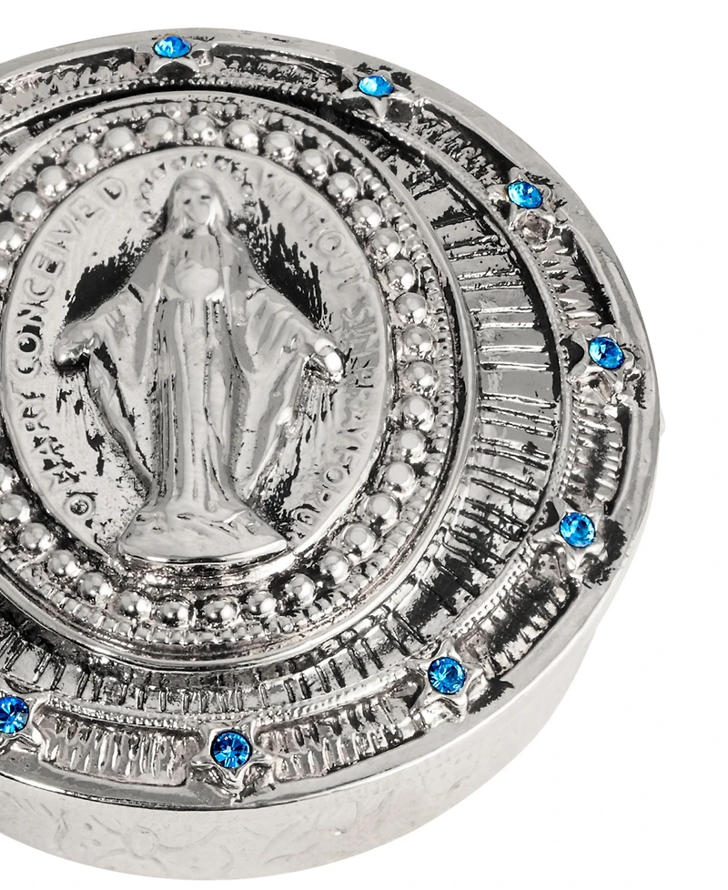 Symbols of Faith Silver Tone with Sapphire Pill Box