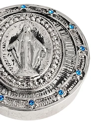 Symbols of Faith Silver Tone with Sapphire Pill Box