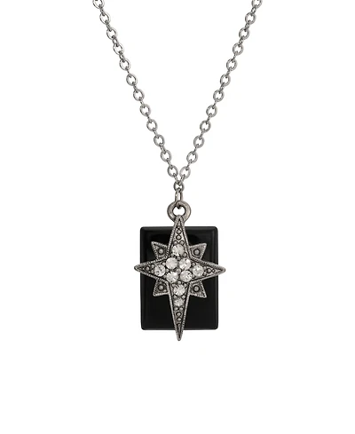 Symbols of Faith Pewter Star of Bethlehem Clear Crystals Onyx Rectangle 16" Necklace