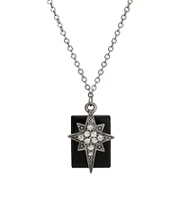 Symbols of Faith Pewter Star of Bethlehem Clear Crystals Onyx Rectangle 16" Necklace