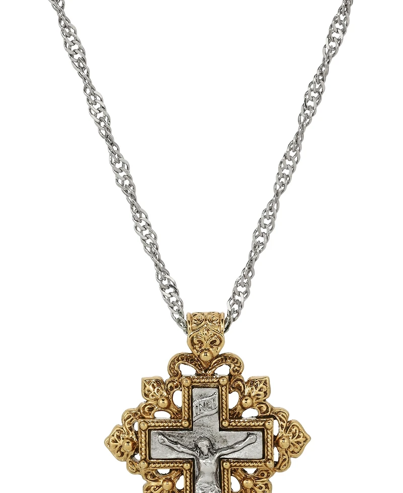 Symbols of Faith Silver Tone Gold Silver Crucifix Necklace