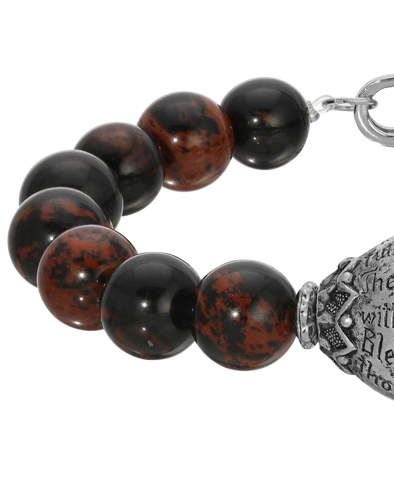 Symbols of Faith Silver Tone Round Indian Aventurine Semi Precious Bead Prayer Bracelet