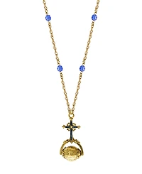 Symbols of Faith 14K Gold Dipped Blue Sapphire Cross Hail Mary Spinner Necklace
