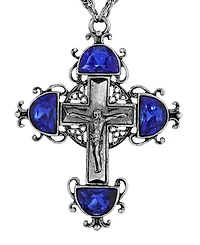 Symbols of Faith Silver Pewter-Tone Cross with Sapphire Crystals 28" Necklace